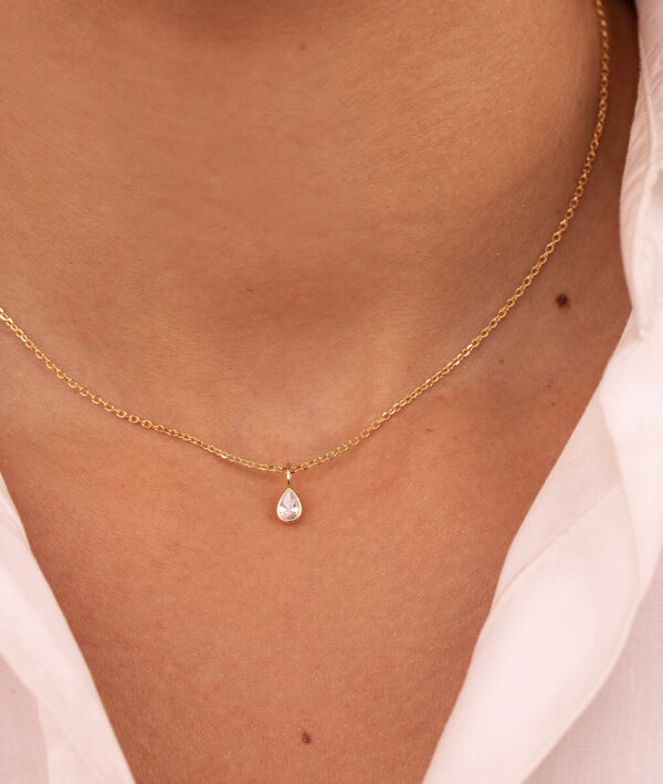 Zircon Drop Pendant with Chain Pure Silver (Gold-plated)