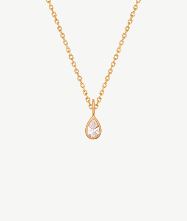 Zircon Drop Pendant with Chain Pure Silver (Gold-plated) - Image 2