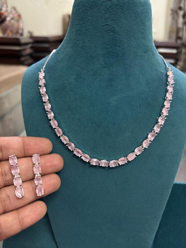 Premium Pink American Diamond Necklace Set - Image 2