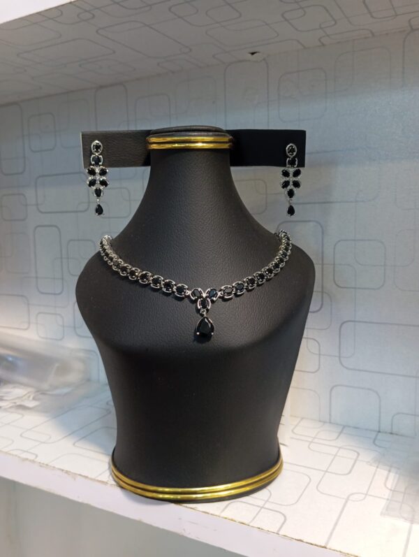 Black Stone American Diamond Necklace Set - Image 3