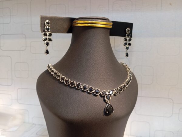 Black Stone American Diamond Necklace Set