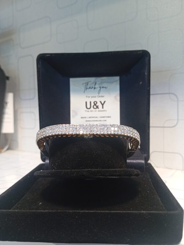 925 Silver Designer Dual-Tone Square Zircon Bangle - Image 3