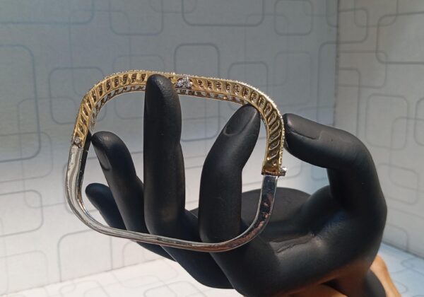 925 Silver Designer Dual-Tone Square Zircon Bangle - Image 6