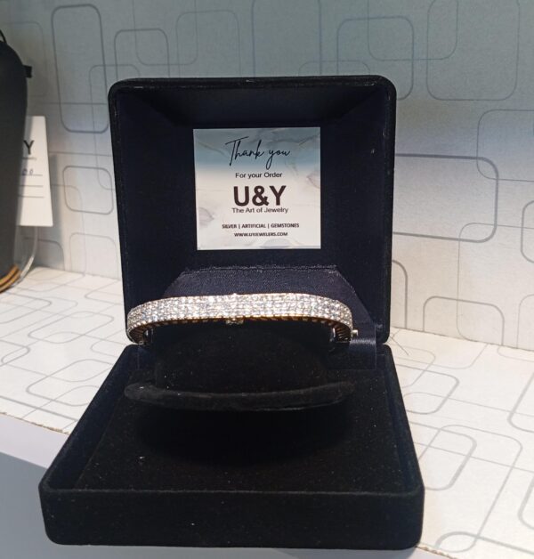 925 Silver Designer Dual-Tone Square Zircon Bangle - Image 9