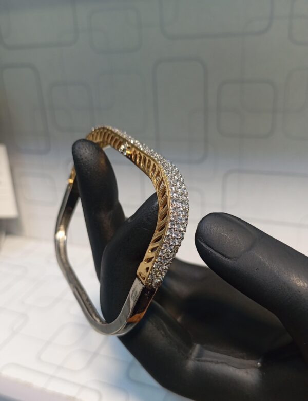 925 Silver Designer Dual-Tone Square Zircon Bangle - Image 8