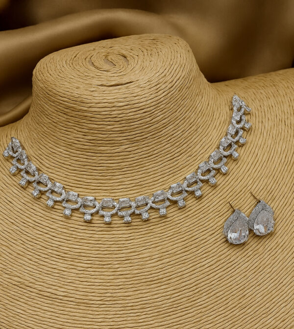 U&Y White American Diamond Necklace Set