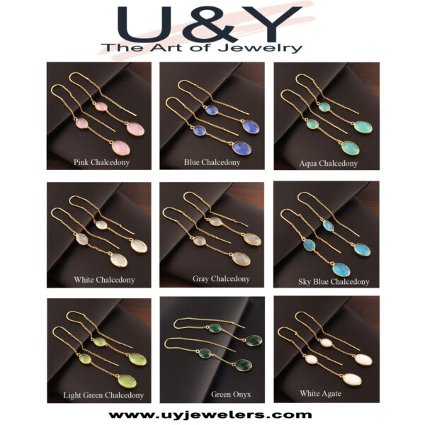 U&Y Gold-Plated Long Drop Earrings | Chalcedony Collection - Image 2