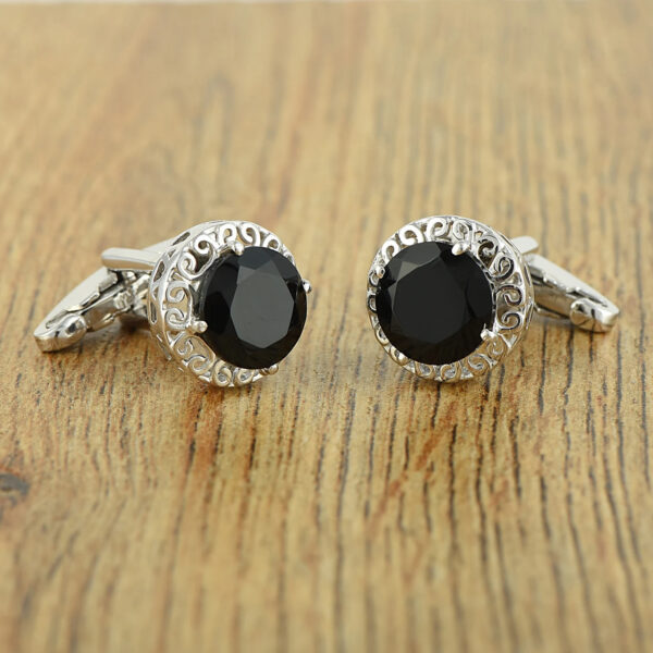 925 Sterling Silver Black Onyx Cufflinks – Round Cut Gemstone Cufflinks for Men