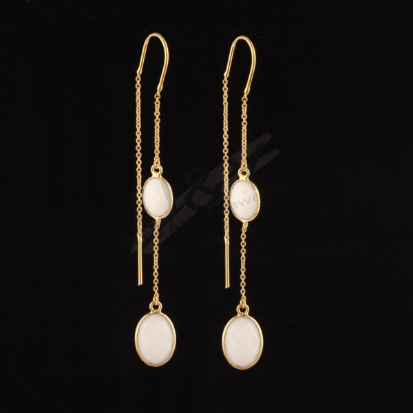 U&Y Gold-Plated Long Drop Earrings | Chalcedony Collection - Image 10