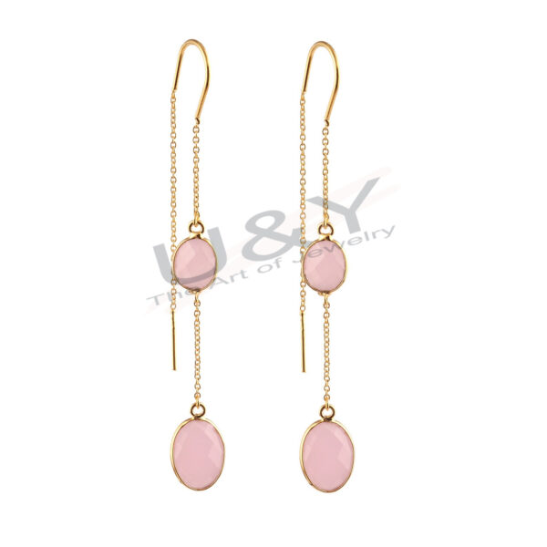 U&Y Gold-Plated Long Drop Earrings | Chalcedony Collection - Image 3