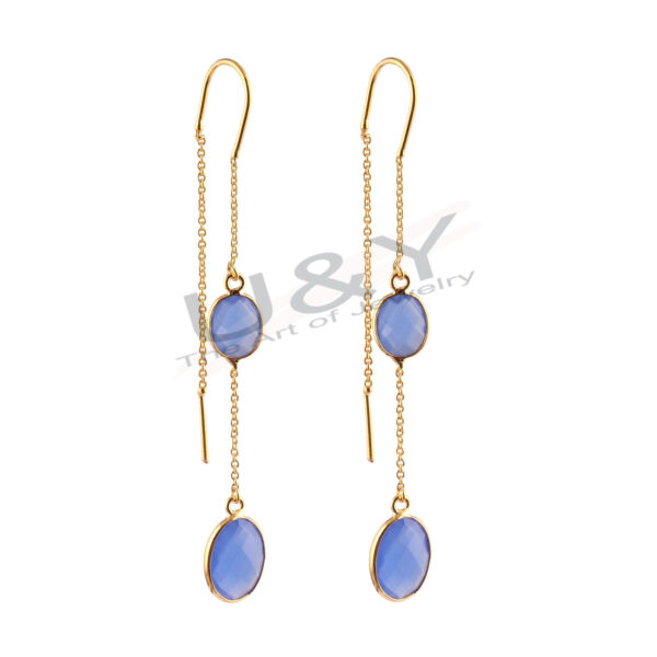 U&Y Gold-Plated Long Drop Earrings | Chalcedony Collection - Image 4