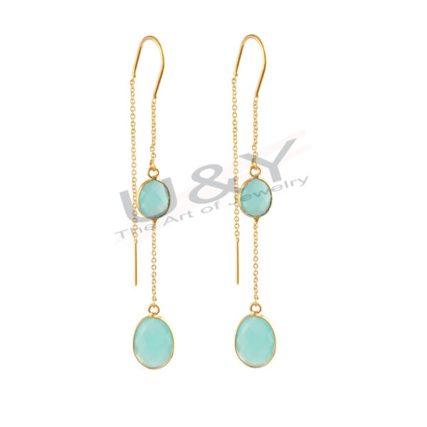 U&Y Gold-Plated Long Drop Earrings | Chalcedony Collection - Image 5