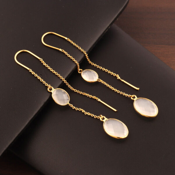 U&Y Gold-Plated Long Drop Earrings | Chalcedony Collection