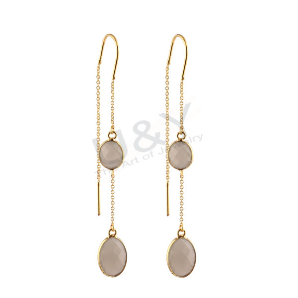 U&Y Gold-Plated Long Drop Earrings | Chalcedony Collection - Image 6