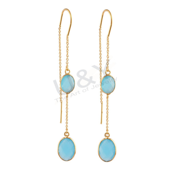 U&Y Gold-Plated Long Drop Earrings | Chalcedony Collection - Image 7