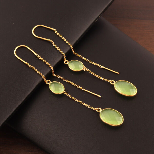 U&Y Gold-Plated Long Drop Earrings | Chalcedony Collection - Image 8