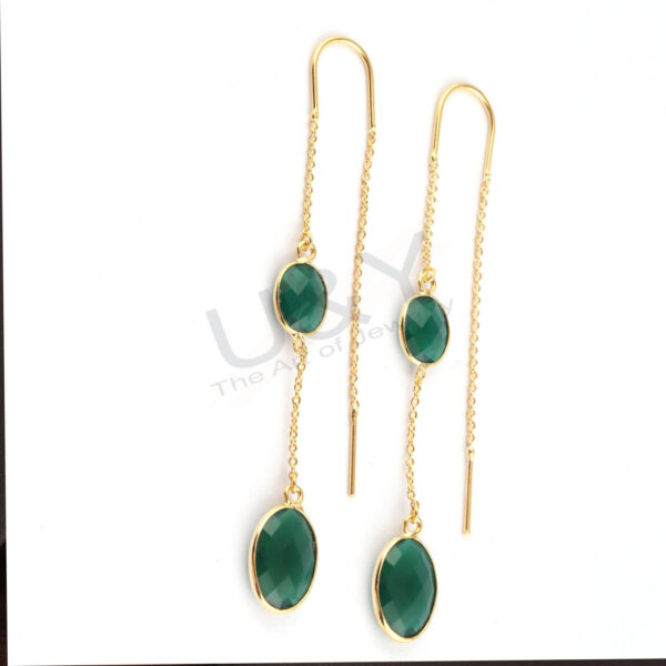 U&Y Gold-Plated Long Drop Earrings | Chalcedony Collection - Image 9