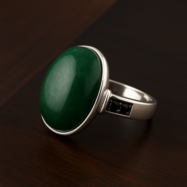 U&Y Silver Ring with Oval Green Gemstone – Elegant & Minimal