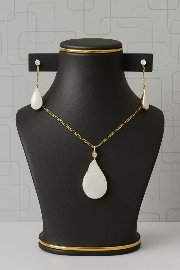 U&Y Mother of Pearl Jewelry Set | Teardrop Pendant & Earrings in Gold Finish